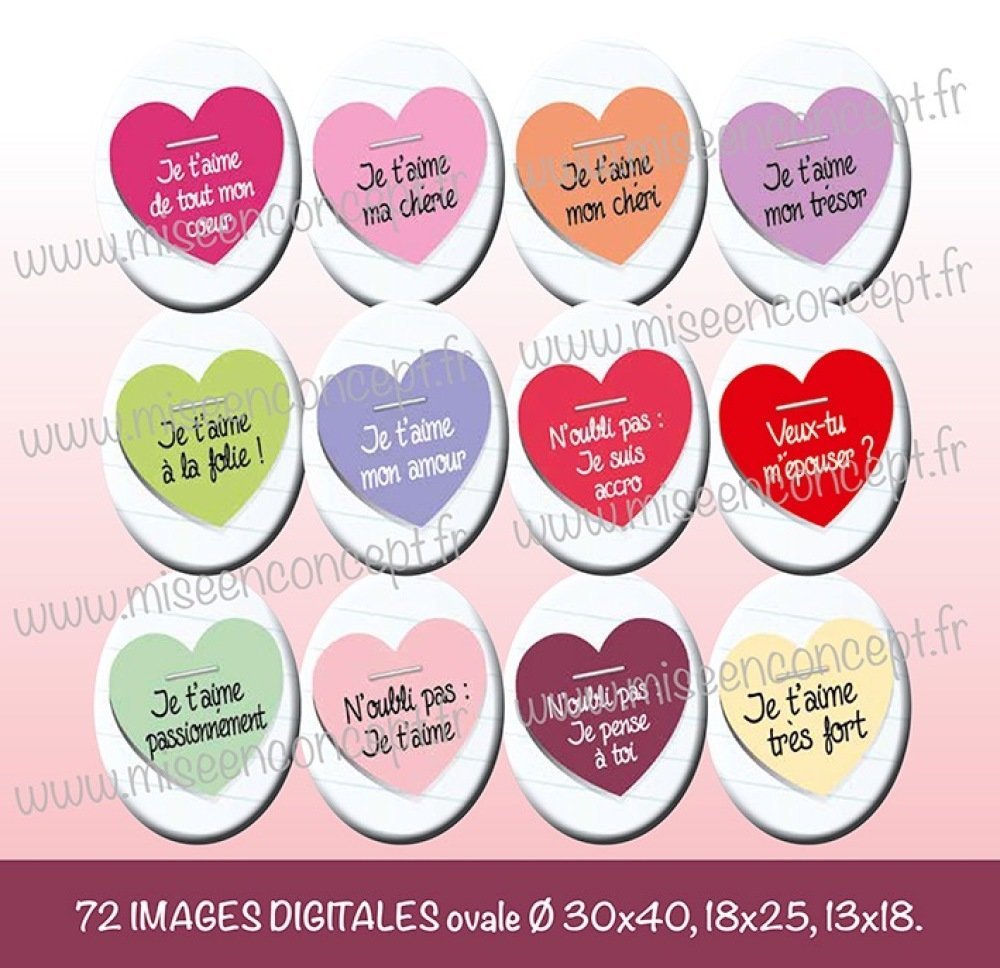 72 Images Digitales Petits Mots D Amour Ovale Images Cabochons Amour Love Coeurs Amoureux Cheri Cherie Je T Aime Bijoux Un Grand Marche