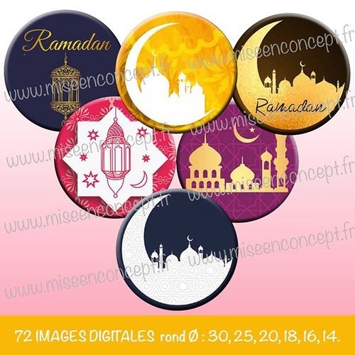 Images digitales - mille et une nuit / ramadan - rond -72 images cabochons - bijoux - magnet - badge - planche numérique 