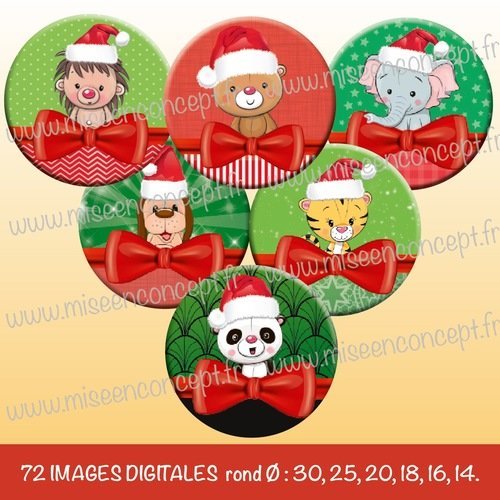 72 Images Digitales Animaux En Pere Noel Rond Images Cabochons Joyeux Noel Pere Noel Bijoux Images Rondes Un Grand Marche