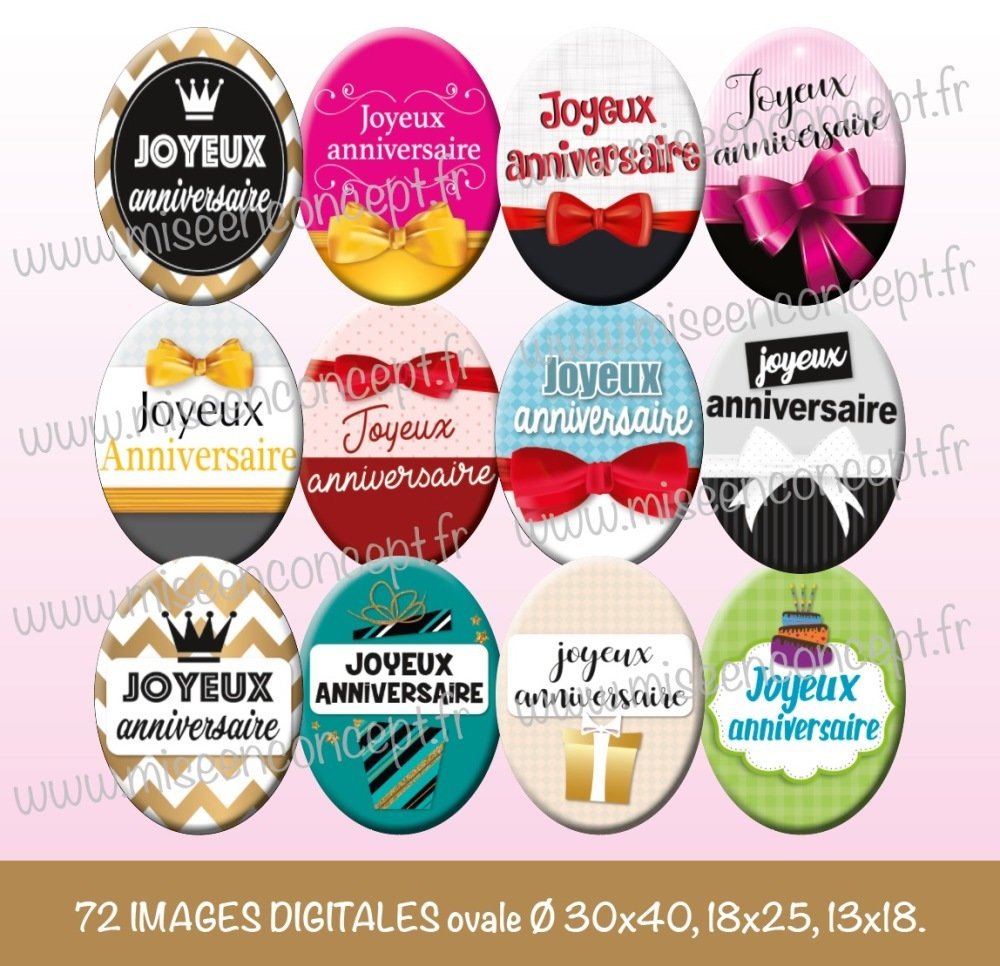 72 Images Digitales Joyeux Anniversaire Ovale Images Cabochons Bijoux Badge Magnet Etiquette Autocollant Stickers Un Grand Marche
