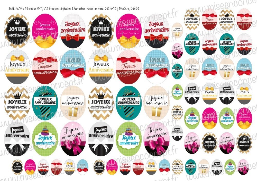 72 Images Digitales Joyeux Anniversaire Ovale Images Cabochons Bijoux Badge Magnet Etiquette Autocollant Stickers Un Grand Marche
