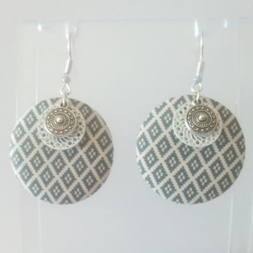 Boucles d'oreilles grise mosaïque
