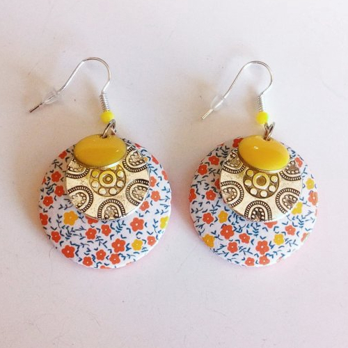 Boucles d'oreilles jardin jaune liberty