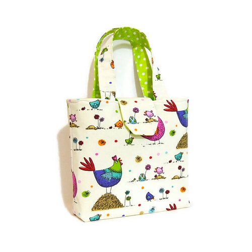 Sac enfant fille, sac cabas fillette, sac maternelle motifs jolies poulettes