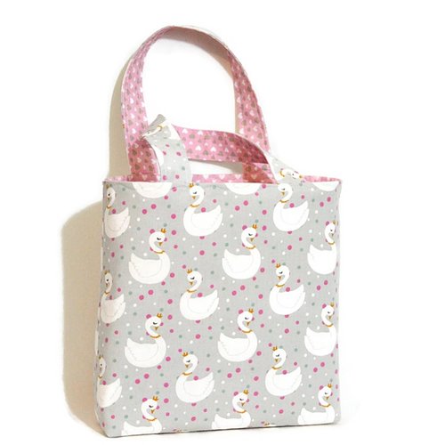 Sac enfant fille, sac cabas enfant, sac maternelle fille, motifs petits cygnes