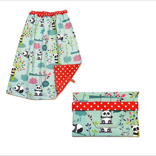 Serviette de table maternelle avec élastique, pochette range serviette, motifs petits pandas