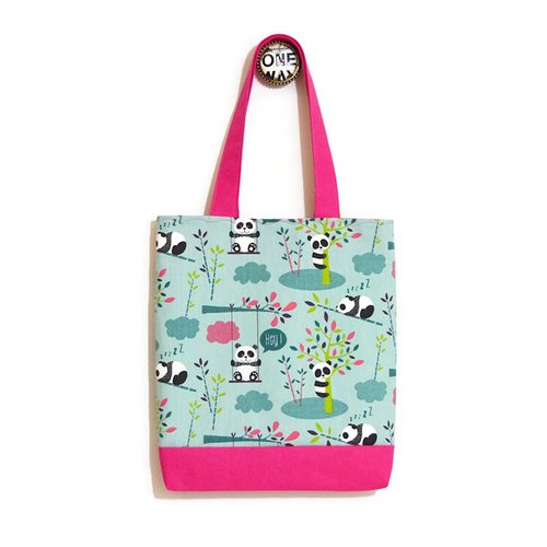 Sac enfant maternelle, tote bag fillette, motifs petits pandas et rose