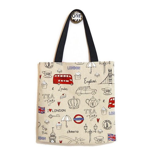 Sac cabas, tote bag, sac bandoulières, motifs anglais