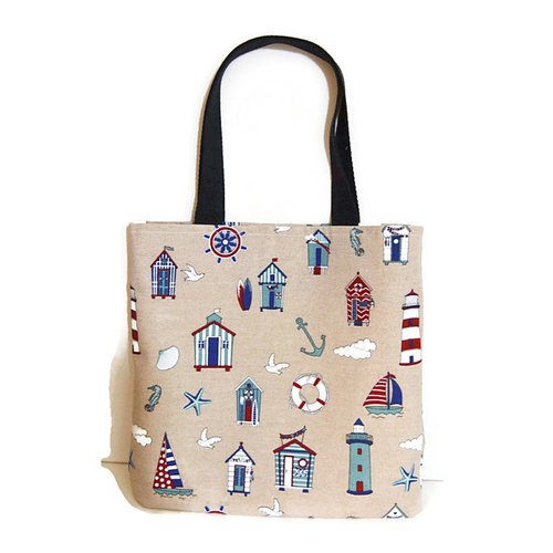 Sac cabas, tote bag, grand cabas, sac bandoulières, motifs bord de mer