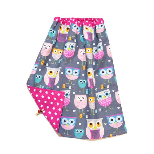 Serviette de table cantine maternelle avec élastique, motifs jolies petites chouettes