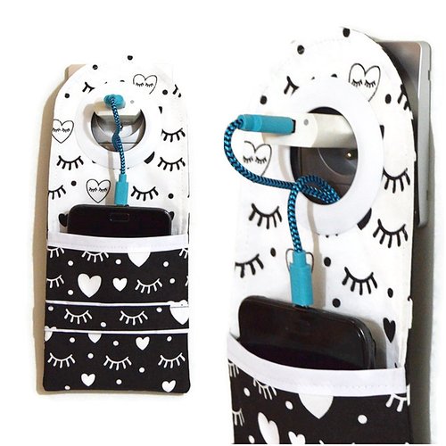 Pochette pour chargeur de téléphone portable,  motifs noirs et blancs
