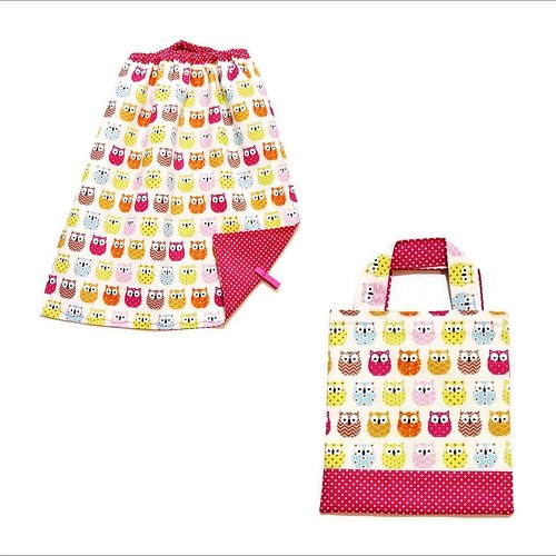 Serviette de table enfant maternelle, pochette, motifs petites chouettes colorées