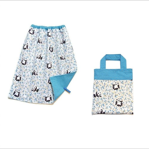 Serviette de table enfant avec élastique, pour la cantine maternelle et pochette , motifs petits pandas