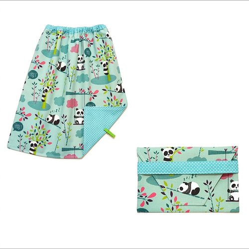 Serviette de table enfant avec élastique, pochette, motifs  petits pandas