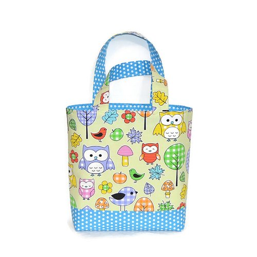 Sac enfant fille, petit cabas fillette, sac maternelle, motifs petites chouettes colorées