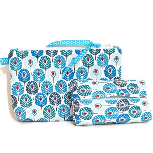Pochette pour sac à main avec étui pour mouchoirs; motifs bleus