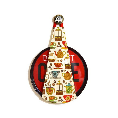 Range plateau mural pour plateau rond, motifs jolies cafetières et tasses colorées