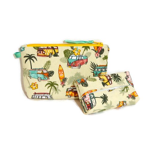 Trousse pochette pour sac à main, maquillage et son étui coordonné pour mouchoirs