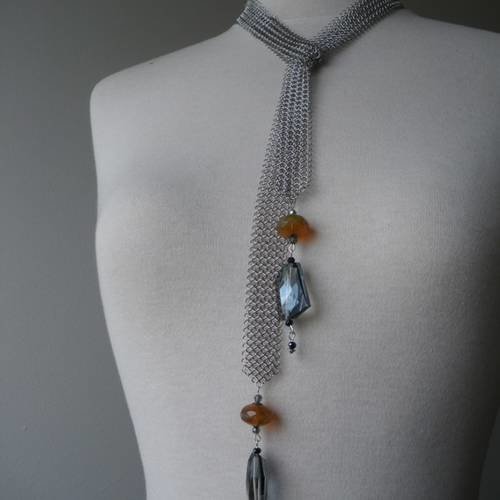 Sautoir collier cravate créateur  en cotte de maille