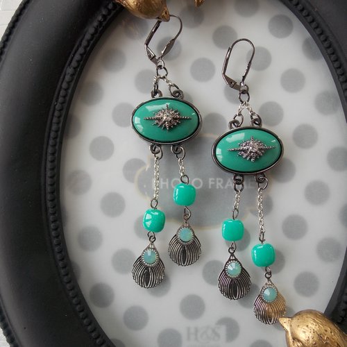 Boucles d'oreilles pendantes vintage style bohème couleur turquoise