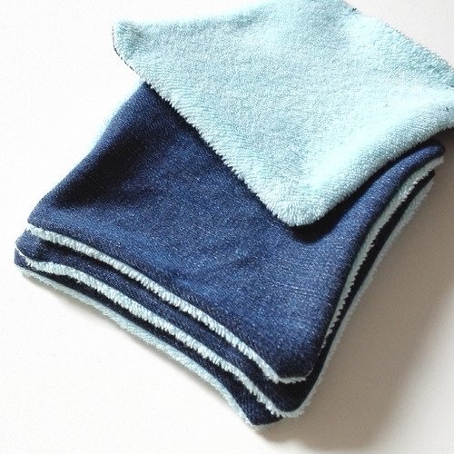Lingettes lavable bébé cadeau naissance coffret carré bleu jean 100 % recycler zero dechets baby shower