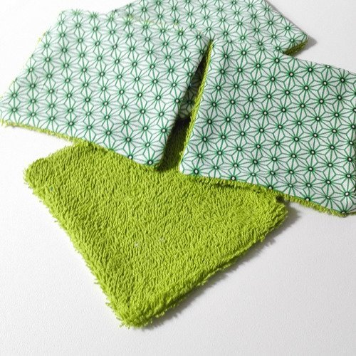 Lingettes lavables coton vert motifs geometriques japonais homme femme bebe