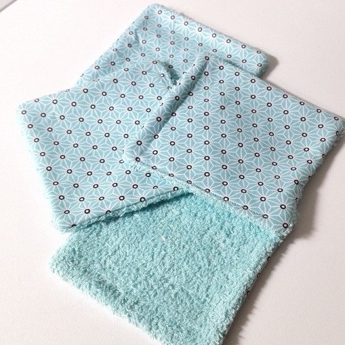 Lingettes lavables coton bleu motifs geometriques japonais homme femme bebe