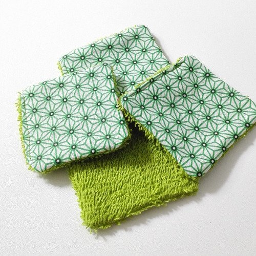 Lingettes lavables coton vert motifs geometriques japonais homme femme bebe