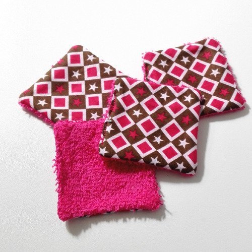 Lingettes lavables coton rose marron motifs geometriques étoiles femme bebe zero dechets
