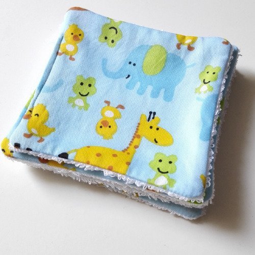 Lingettes lavable bébé cadeau naissance coffret carré bleu girafe animaux idée cadeau naissance miss perles