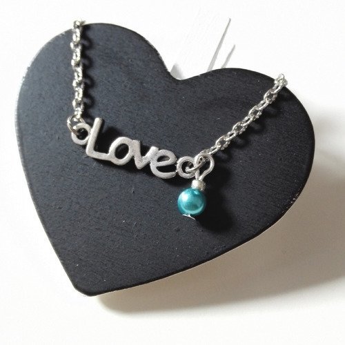 Bracelet 50 nuances de grey love argenté  perle turquoise féérique  idée cadeau 