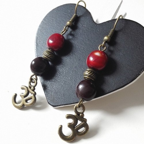 Boucles d'oreilles om bronze antique perles plates zen idée cadeau miss perles