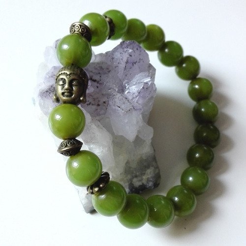 Bracelet bouddha bronze antique vert ancien univers zen  idée cadeau miss perles