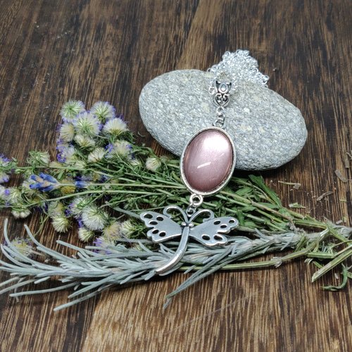 Collier libellule celtique outlander inspiration bijoux sassenach cabochon rosée argenté féérique idée cadeau  miss perles