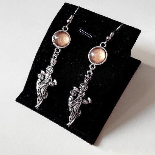 Boucles d'oreilles sassenach outlander celtique ambre moiré argenté féérique vintage idée cadeau miss perles