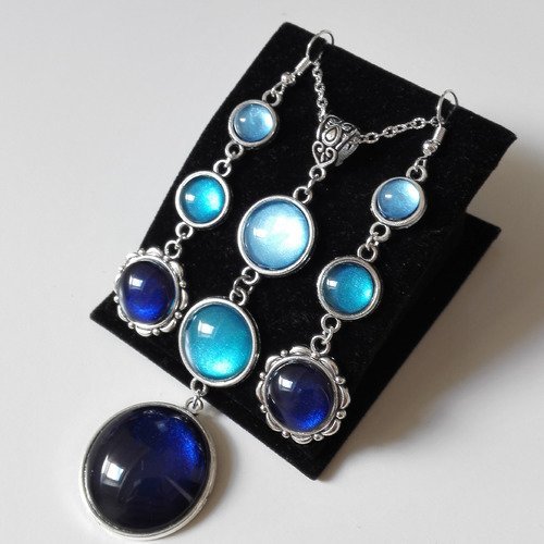 Parure outlander collier celtique dédradé de bleu argenté féérique vintage royale medievale idée cadeau miss perles