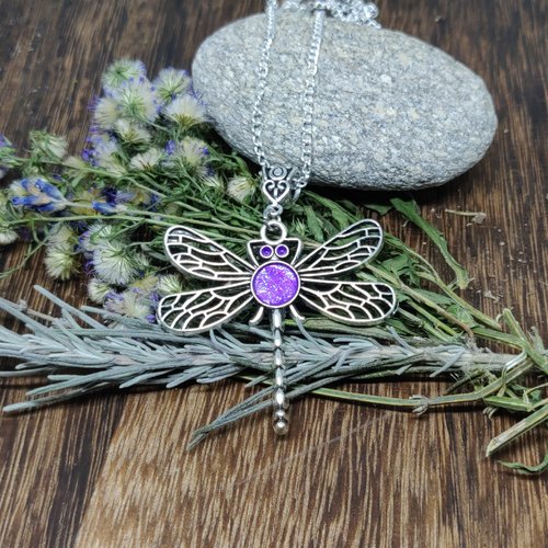 Collier outlander libellule vintage celtique argenté violet féérique ecosse bijoux sassenach clan fraser  idée cadeaumiss perles