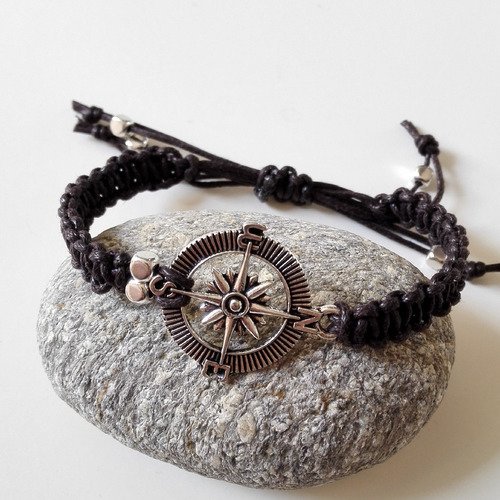 Bracelet boussole celtique  inspiration game of thrones  macramé marron argenté féérique idée cadeau miss perles