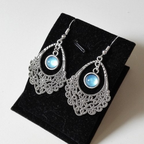Boucles d'oreilles outlander sassenach celtique argenté bleu idée cadeau féérique miss perles