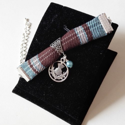 Bracelet outlander tartan chardon écossais argenté féérique claire sassenach clan fraser idée cadeau miss perles