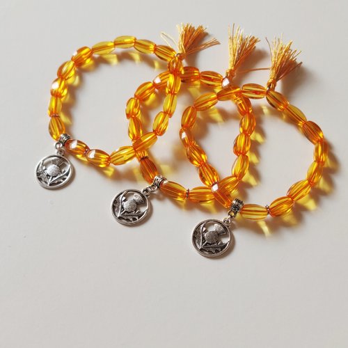 Bracelet outlander chardon écossais argenté perles couleur ambre claire sassenach ecosse idée cadeau miss perles