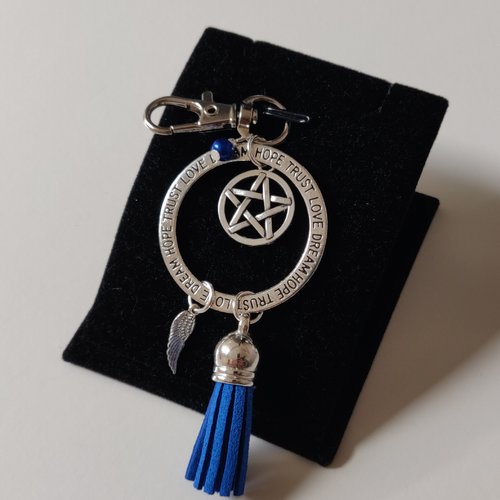 Bijou de sac pentacle argenté bleu inspiration the witcher  lucifer porte clés féérique idée cadeau miss perles