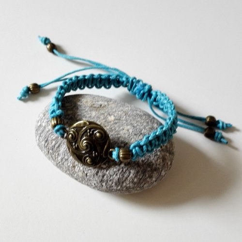 Bracelet bouclier vikings celtique macramé bleu bronze féérique idée cadeau miss perles
