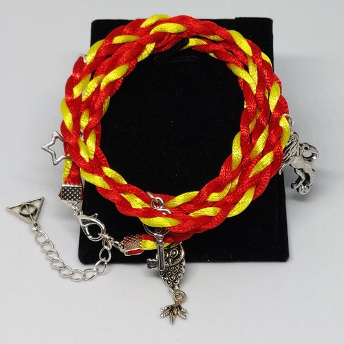 Bracelet cordons rouge jaune argenté inspiration harry p idée cadeau potterheads miss perles