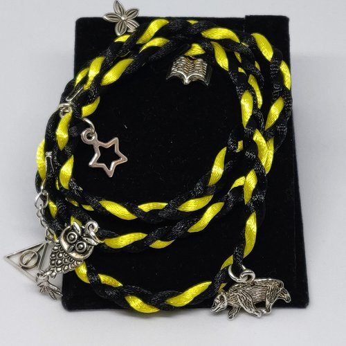 Bracelet cordons noir jaune argenté inspiration harry p idée cadeau potterheads miss perles