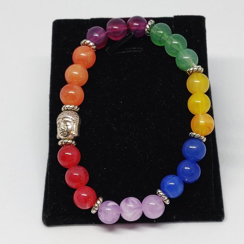 Bracelet tibétain bouddha 7 chakras argenté antique perles zen protection mala idée cadeau miss perles