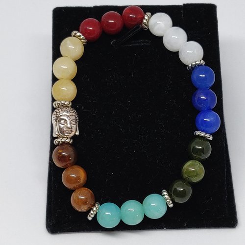 Bracelet tibétain bouddha 7 chakras argenté antique perles mala zen protection idée cadeau miss perles