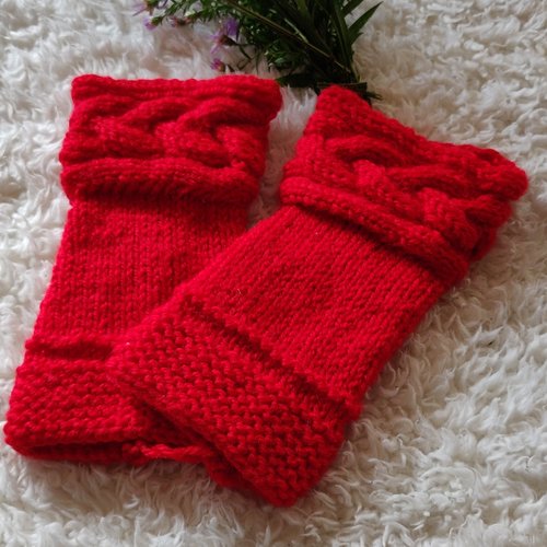 Mitaines outlander gants laine torsades rouge ecosse claire sassenach idée cadeau femme miss perles