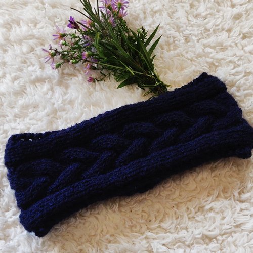 Bandeau de claire torsade celtique outlander laine bleu marine ecosse irlande idée cadeau femme noel miss perles