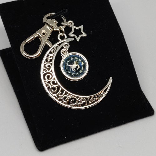 Porte clés cancer signe astrologique constellation bijou de sac lune celtique argenté bleu nuit féérique idée cadeau miss perles